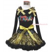 Black Tank Top Gold Sequins Ruffles Sparkle Gold Bows & Happy Birthday Painting & Black Gold Bling Sequins Pettiskirt MG1526
